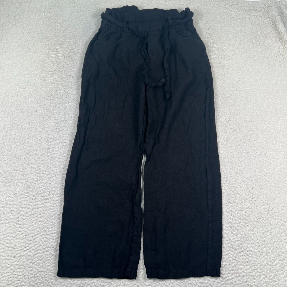 Amadi Paperbag Pants Women Small Wide‎ Leg Crop High Rise Belted Black